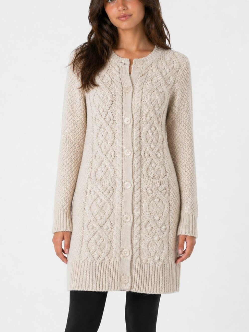 Girls GAP 100% Cotton Cable Knit Long Cardigan Sweater XXL Ivory Cream (14-16)